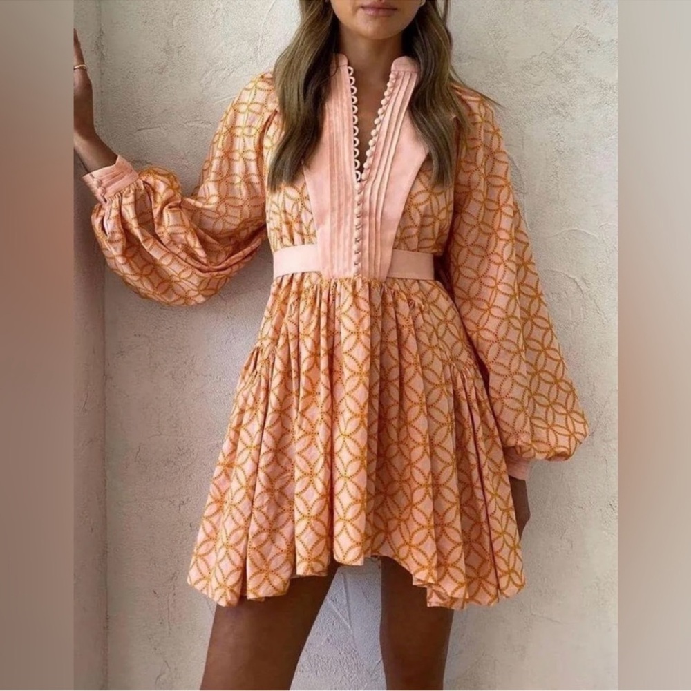 ASA Fashions pink orange eyelet lace babydoll dress Size Small‎